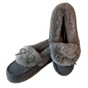 LANDSEND Shearling Lined Suede Moccasin Slippers